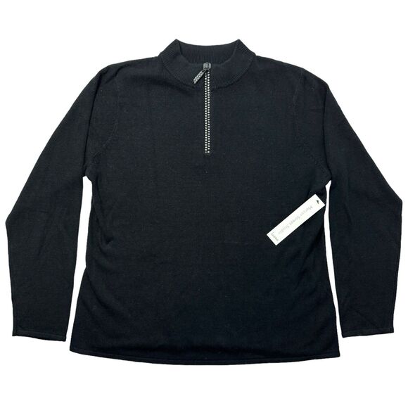 Woman's Mercer Street Studio Luxelon Rhinestone Zipper Black Quarter-Zip Sweater - Picture 1 of 7